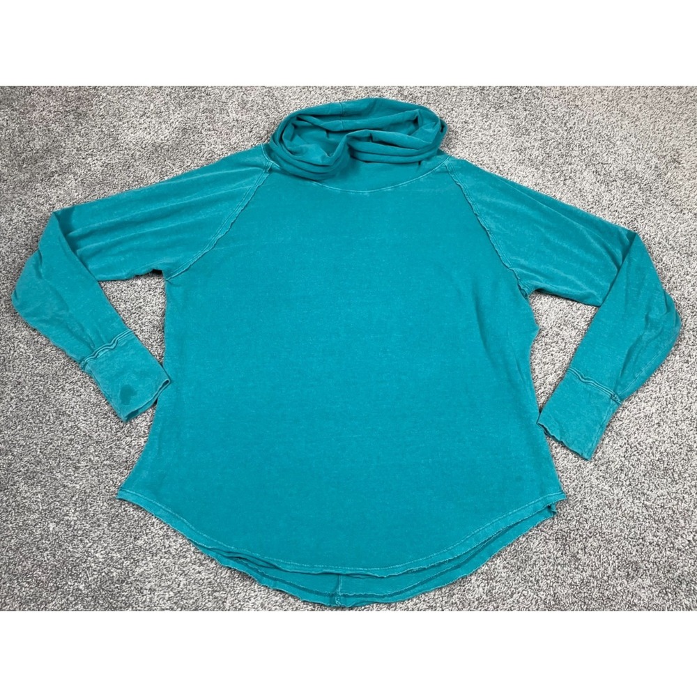 Free People Shirt Womens Small Blue Cowl Neck Comin In Hot Tunic Slouchy Boho